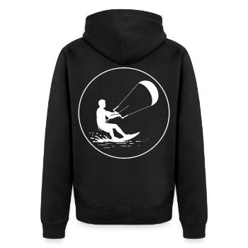 Wind im Griff - Unisex Premium Bio Zip Hoodie - Schwarz - Hinten - Nico (187cm)