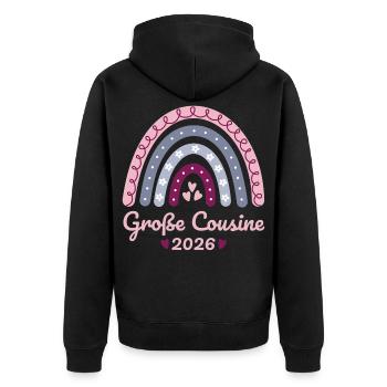 Große Cousine 2026 Regenbogen - Unisex Premium Bio Zip Hoodie - Schwarz - Hinten - Nico (187cm)