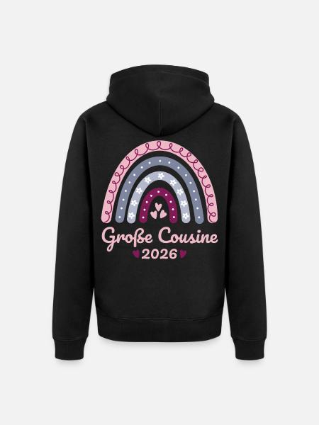 Große Cousine 2026 Regenbogen - Unisex Premium Bio Zip Hoodie - Schwarz