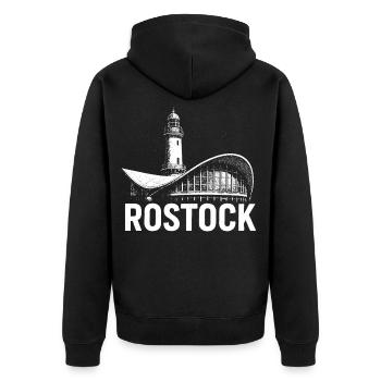 Rostock Moments - Unisex Premium Bio Zip Hoodie - Schwarz - Hinten - Nico (187cm)