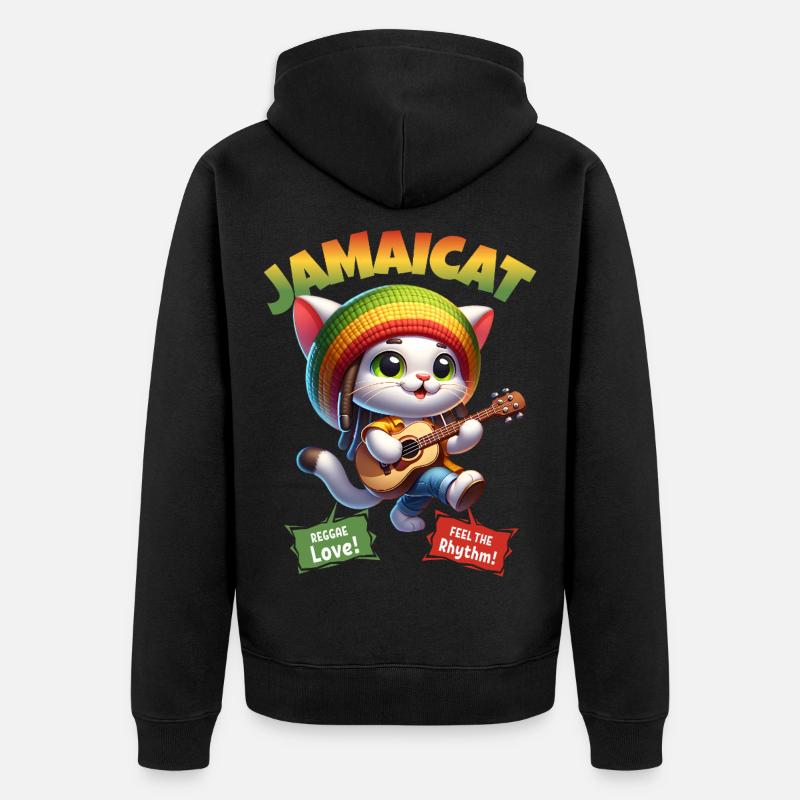 Jamaïcain Reggae Cat Rasta Jamaïque - Veste à capuche bio Premium Unisexe - noir