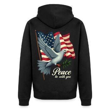 Dove of peace with flag - Unisex Premium Organic Zip Hoodie - black - Back - Nico (187cm)