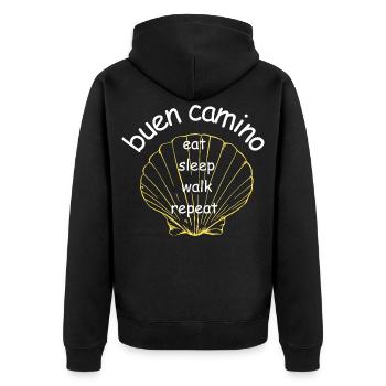 BuenCamino Muschel Motiv - Unisex Premium Bio Zip Hoodie - Schwarz - Hinten - Nico (187cm)
