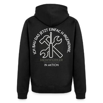I'll just build this now – do-it-yourselfers in action - Unisex Premium Organic Zip Hoodie - black - Back - Nico (187cm)