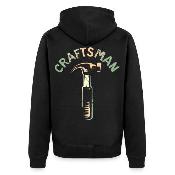 Craftsman Logo mit Hammer Werkzeug im Retro Stil - Unisex Premium Bio Zip Hoodie - Schwarz - Hinten - Nico (187cm)