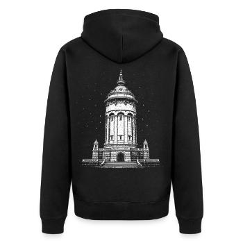 Mannheim's landmark at night - Unisex Premium Organic Zip Hoodie - black - Back - Nico (187cm)