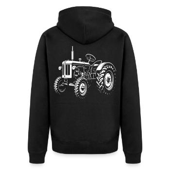 Oldtimer-Traktor R16 – Kraft aus Hannover - Unisex Premium Bio Zip Hoodie - Schwarz - Hinten - Nico (187cm)