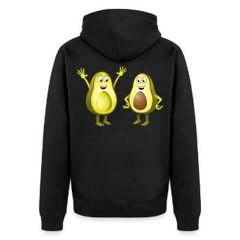 Bild von zwei fröhlichen Avocados - Unisex Premium Bio Zip Hoodie - Schwarz - Hinten - Nico (187cm)
