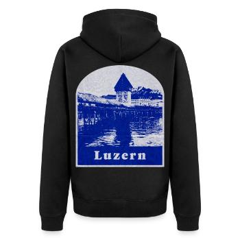 Luzern Schweiz - Unisex Premium Bio Zip Hoodie - Schwarz - Hinten - Nico (187cm)
