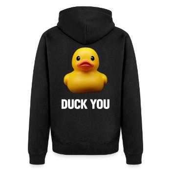 Duck ou - Unisex Premium Bio Zip Hoodie - Schwarz - Hinten - Nico (187cm)