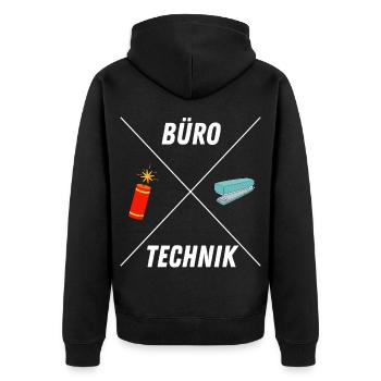 BUROTECHNIK - Unisex Premium Bio Zip Hoodie - Schwarz - Hinten - Nico (187cm)