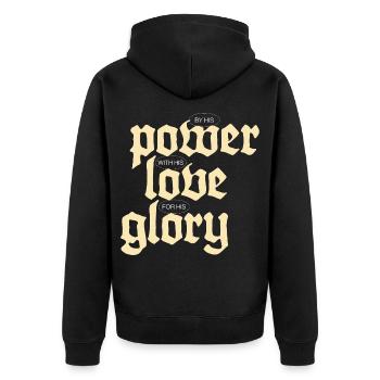 Pouvoir, Amour et Gloire | Noir - Veste à capuche bio Premium Unisexe - noir - Dos - Nico (187cm)