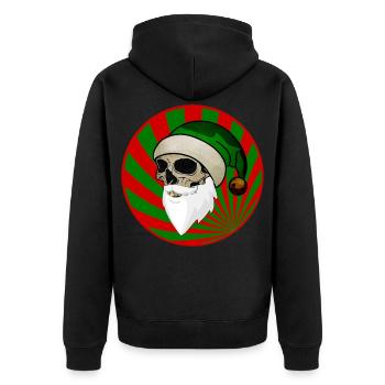 Totenkopf Weihnachtsmann Wichtel rot grün - Unisex Premium Bio Zip Hoodie - Schwarz - Hinten - Nico (187cm)