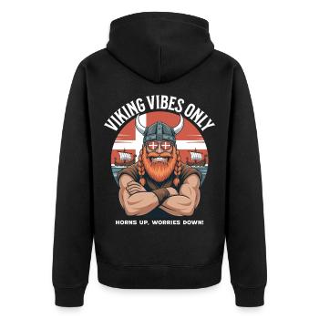 Viking Vibes Only Cooler Cartoon Dänemark Wikinger - Unisex Premium Bio Zip Hoodie - Schwarz - Hinten - Nico (187cm)
