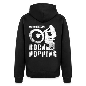 Rock Hopping – Moto Trial Bike Fahrer - Unisex Premium Bio Zip Hoodie - Schwarz - Hinten - Nico (187cm)