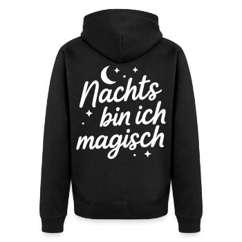 Nachts bin ich magisch - Unisex Premium Bio Zip Hoodie - Schwarz - Hinten - Nico (187cm)