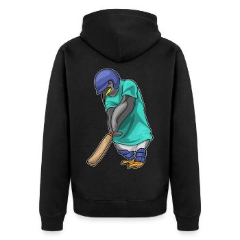 Pinguin Cricket Cricketschläger - Unisex Premium Bio Zip Hoodie - Schwarz - Hinten - Nico (187cm)