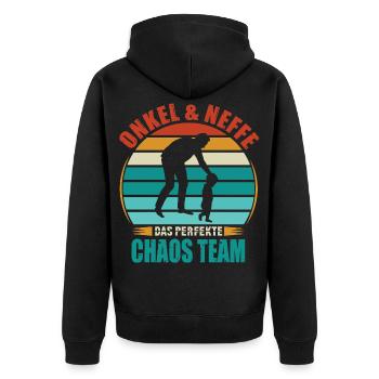 Onkel und Neffe Das perfekte Chaos Team Retro - Unisex Premium Bio Zip Hoodie - Schwarz - Hinten - Nico (187cm)