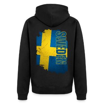 Drapeau vertical de la Suède, j’adore la Suède - Veste à capuche bio Premium Unisexe - noir - Dos - Nico (187cm)
