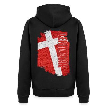 Vertical Denmark Flag, I Love Denmark - Unisex Premium Organic Zip Hoodie - black - Back - Nico (187cm)