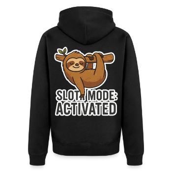 Faultier-Modus: Aktiviert - Lustiger Faultier-Spruch - Unisex Premium Bio Zip Hoodie - Schwarz - Hinten - Nico (187cm)