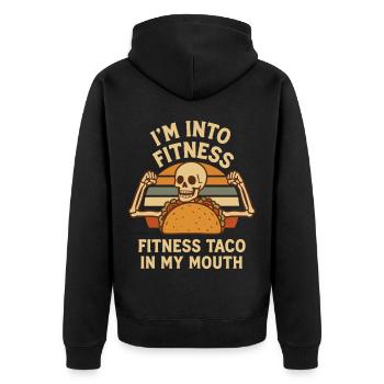 I'm into Fitness, Fitness Taco in My Mouth - Unisex Premium Bio Zip Hoodie - Schwarz - Hinten - Nico (187cm)