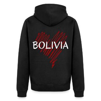 Ich liebe Bolivien, bolivianischer Stolz - Unisex Premium Bio Zip Hoodie - Schwarz - Hinten - Nico (187cm)