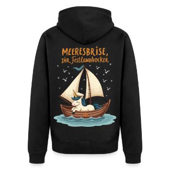 Segel Einhorn Ahoi ! - Unisex Premium Bio Zip Hoodie - Schwarz - Hinten - Nico (187cm)