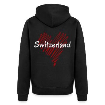Ich liebe die Schweiz, stolze Schweizerin - Unisex Premium Bio Zip Hoodie - Schwarz - Hinten - Nico (187cm)
