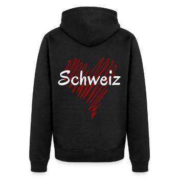 Ich liebe die Schweiz, stolze Schweizerin - Unisex Premium Bio Zip Hoodie - Schwarz - Hinten - Nico (187cm)