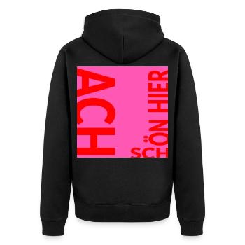 ACH SCHÖN HIER - WOHLBEFINDEN - Unisex Premium Bio Zip Hoodie - Schwarz - Hinten - Nico (187cm)