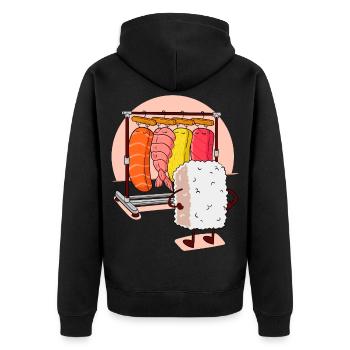 SUSHI Locker - Unisex Premium Organic Zip Hoodie - black - Back - Nico (187cm)