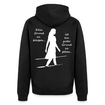 kein grund zu bleiben - Unisex Premium Bio Zip Hoodie - Schwarz - Hinten - Nico (187cm)
