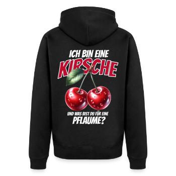 Kirsche Geschenk Pflaume Spruch Lustig Frauen - Unisex Premium Bio Zip Hoodie - Schwarz - Hinten - Nico (187cm)