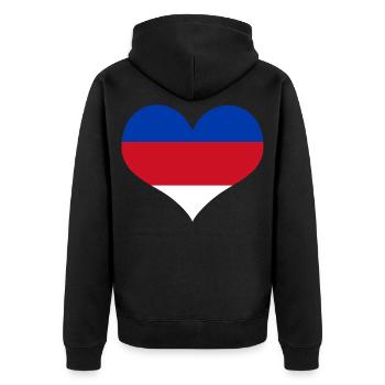 Sorabe Coeur bleu rouge blanc - Haute-Lusace - Veste à capuche bio Premium Unisexe - noir - Dos - Nico (187cm)