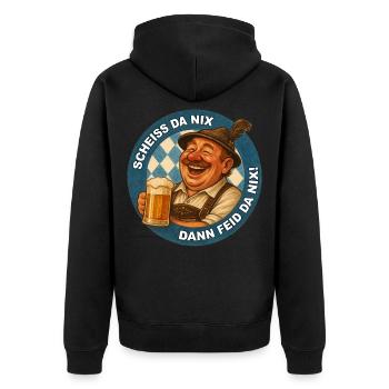SCHEISS DA NIX DANN FEID DA NIX! - Unisex Premium Bio Zip Hoodie - Schwarz - Hinten - Nico (187cm)