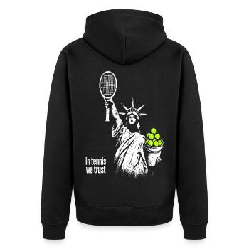 Conception de la Statue de la Liberté « Dans le tennis, nous avons confiance » - Veste à capuche bio Premium Unisexe - noir - Dos - Nico (187cm)