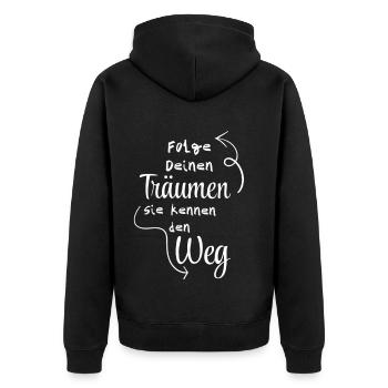 Folge Deinen Träumen Inspirierende Botschaft - Unisex Premium Bio Zip Hoodie - Schwarz - Hinten - Nico (187cm)