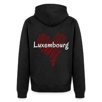Ich liebe Luxemburg, Luxembourg Pride - Unisex Premium Bio Zip Hoodie - Schwarz - Hinten - Nico (187cm)