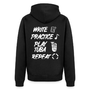 Writing Practice Playing the Tuba Repeat - Unisex Premium Organic Zip Hoodie - black - Back - Nico (187cm)