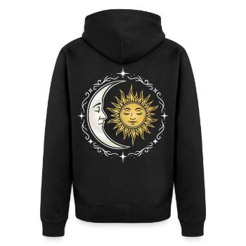 Sonne und Mond - Spirituelles Symbol - Unisex Premium Bio Zip Hoodie - Schwarz - Hinten - Nico (187cm)