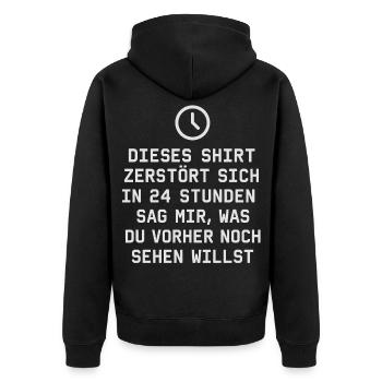 Countdown Shirt: Destroyed in 24 Hours - Unisex Premium Organic Zip Hoodie - black - Back - Nico (187cm)