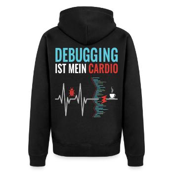 Debugging is my cardio - programmer nerd - Unisex Premium Organic Zip Hoodie - black - Back - Nico (187cm)