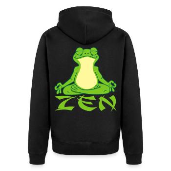 Frosch beim Yoga - Unisex Premium Bio Zip Hoodie - Schwarz - Hinten - Nico (187cm)