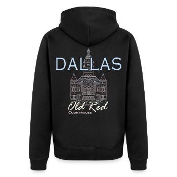 Dallas, Dessin à la main Landmark, Texas, Amérique - Veste à capuche bio Premium Unisexe - noir - Dos - Nico (187cm)