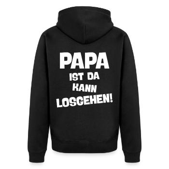 Papa Ist Da Spruch Design - Unisex Premium Bio Zip Hoodie - Schwarz - Hinten - Nico (187cm)