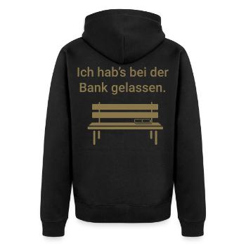 Ich hab's bei der Bank gelassen - Unisex Premium Bio Zip Hoodie - Schwarz - Hinten - Nico (187cm)
