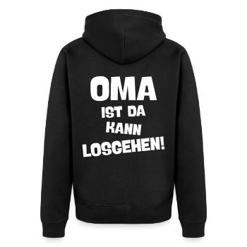 OMA IST DA KANN LOSGEHEN coole Großmutter spruch - Unisex Premium Bio Zip Hoodie - Schwarz - Hinten - Nico (187cm)