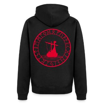 Rotes Wikinger-Langschiff und Kompass - Unisex Premium Bio Zip Hoodie - Schwarz - Hinten - Nico (187cm)