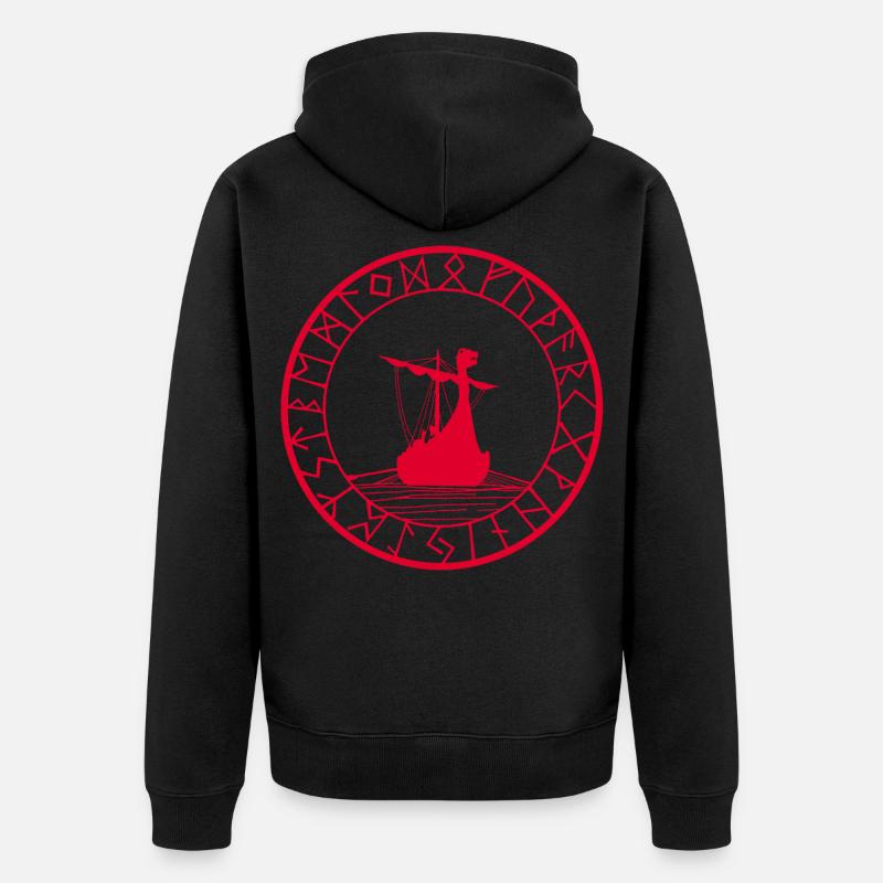 Rotes Wikinger-Langschiff und Kompass - Unisex Premium Bio Zip Hoodie - Schwarz